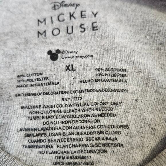 Disney Mickey Mouse Men's Short Sleeve T-Shirt Gray X-Large  Felt Logo - Picture 7 of 10